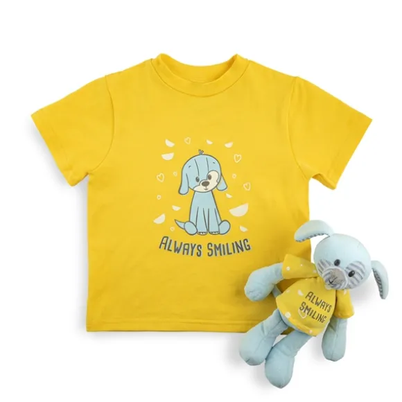 Always Smiling Plush Puppy Dog with Matching Toddler T-shirt Gift Set by Demdaco