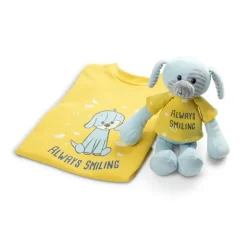 Always Smiling Plush Puppy Dog with Matching Toddler T-shirt Gift Set by Demdaco