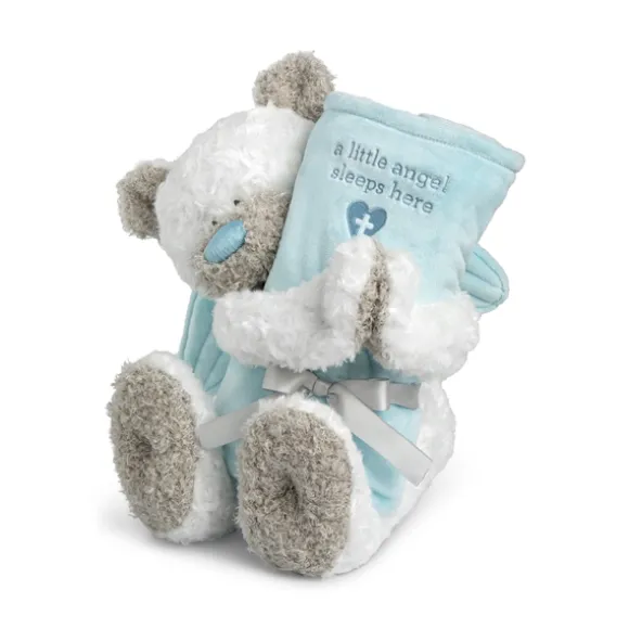 Guardian Angel Baby Safe Plush Blue Teddy Bear and Blanket by Demdaco