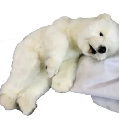 Handcrafted 12 Inch Lifelike Sleeping Stuffed Polar Bear Cub by Hansa