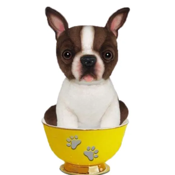 Handcrafted 6 Inch Lifelike Teacup Boston Terrier Stuffed Animal Dog by Hansa