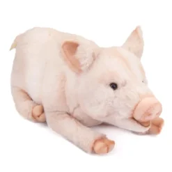 Handcrafted 11 Inch Lying Lifelike Pig Stuffed Animal by Hansa