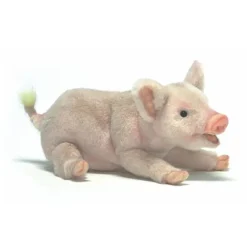 Handcrafted 11 Inch Lying Lifelike Pig Stuffed Animal by Hansa