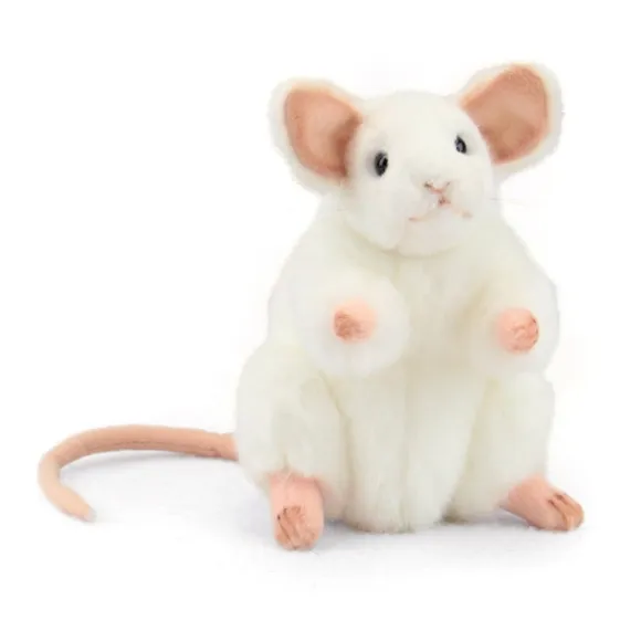 Handcrafted 6 Inch Standing Lifelike Stuffed White Mouse by Hansa