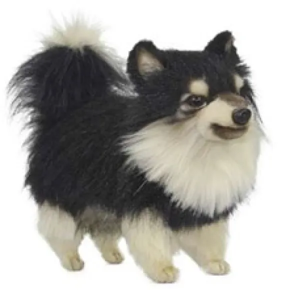 Handcrafted Lifelike Black and White Pomeranian Stuffed Animal Dog by Hansa