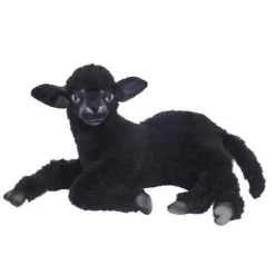 Handcrafted Lifelike Laying Black Lamb Stuffed Animal by Hansa