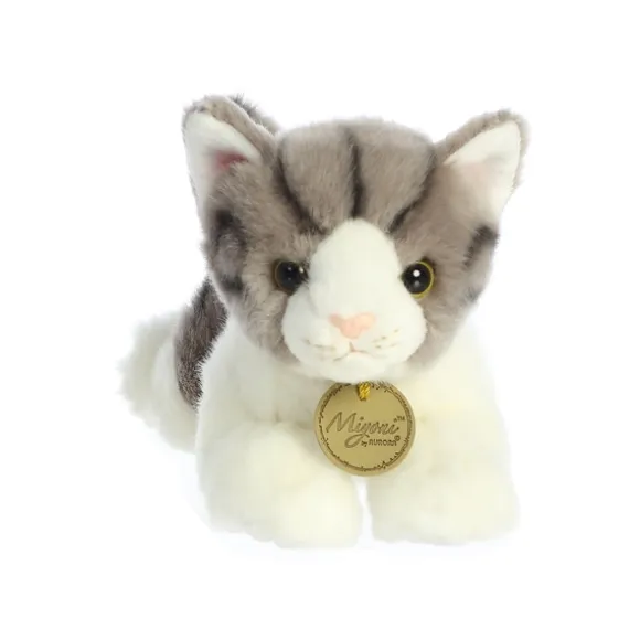 Realistic Stuffed Gray Cat 8 Inch Plush Tabby Cat by Aurora