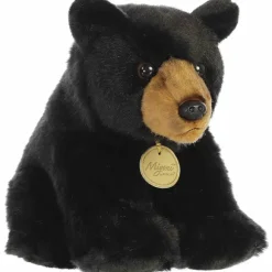 Realistic Stuffed Sitting Black Bear Plush Animal by Aurora