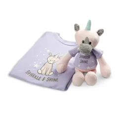Sparkle and Shine Plush Unicorn with Matching Toddler T-shirt Gift Set by Demdaco