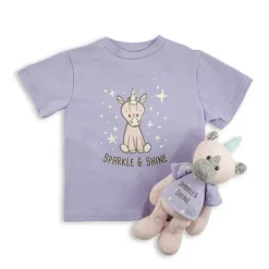 Sparkle and Shine Plush Unicorn with Matching Toddler T-shirt Gift Set by Demdaco