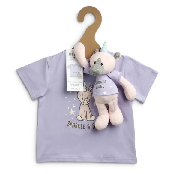 Sparkle and Shine Plush Unicorn with Matching Toddler T-shirt Gift Set by Demdaco